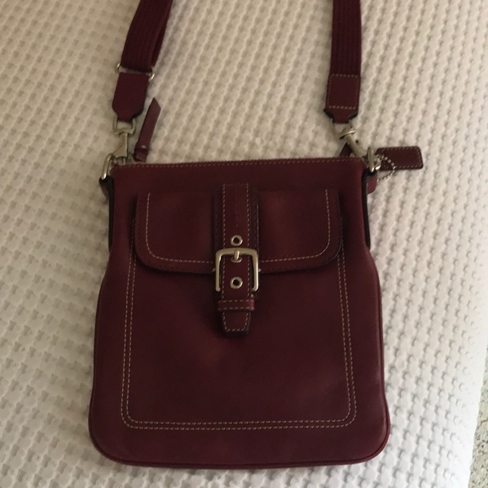 Burgundy Leather Coach Cross Body Bag